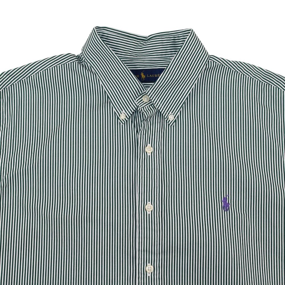 Ralph Lauren Mens XL Button Down Dk Green Striped Dress Shirt Office Travel - Picture 4 of 9